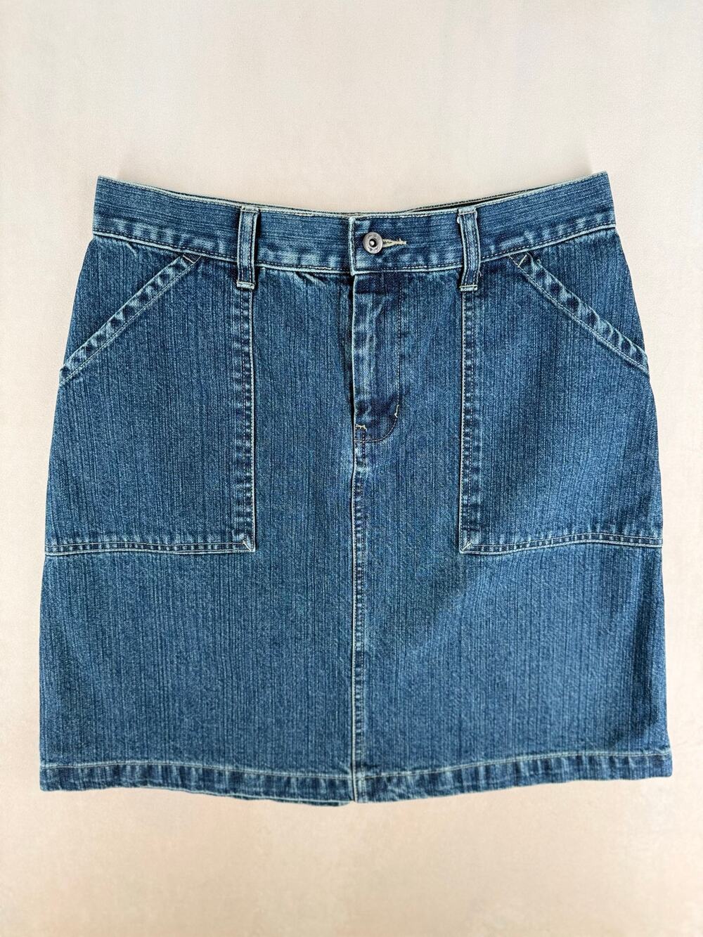 Y2K INC Relaxed Denim Mini Skirt Utility Pocket Blue Jean Skirt 8
